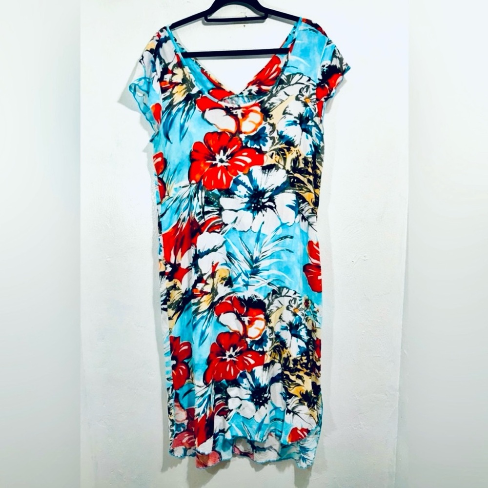 Jams World Tropical Floral Midi Dress in Aqua, Red, White